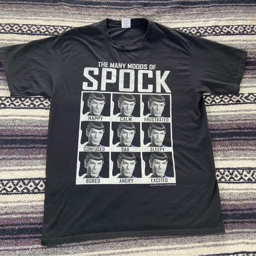 Port and Company Black The Many Moods of Spock T Shirt Tee Large L Star Trek